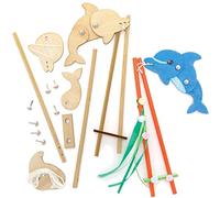Baker Ross FE237 Kit Marionette Delfini in Legno - Confezione da 3, Artigianato in Legno per Bambini da Decorare ed Esporre, Attività Educativa per Bambini