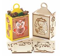 Baker Ross FE726 - Kit di lanterne in legno per bambini, motivo animali della foresta, set di 3, attività manuali in legno, per bambini, tempo libero creativo per bambini