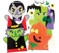 Baker Ross FE742 Kit da Cucito Burattini di Halloween - Confezione da 4, Burattini a Mano per Bambini, Set da Cucito per Bambini, Progetto Ideale di Arti e Mestieri