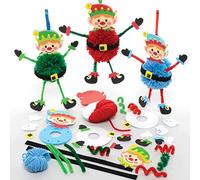 Baker Ross FE965 - Set di 3 pomponi natalizi per elfi, decorazioni natalizie, pompon per bambini, decorazioni e visualizzazioni, attività creative per bambini, elfi