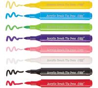 Baker Ross FN282 Penne con punta a pennello in acrilico e deco - Confezione da 8, penne per decorazione ceramica, penne a pennello per l'artigianato