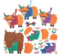 Baker Ross FN321 Kit di decorazioni per mucche delle Highlands - Confezione da 8, Artigianato natalizio per bambini, Decorazioni natalizie