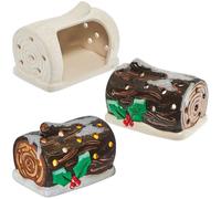 Baker Ross FN616 Portacandeline in ceramica a forma di ceppo di Natale - Confezione da 2, portacandeline decorativi natalizi perfetti per aggiungere calore e fascino alle feste natalizie e invernali