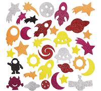 Baker Ross FX137 Adesivi Glitterati in Gommapiuma Sistema Solare - Confezione da 150, Adesivi per Bambini