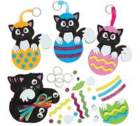 Baker Ross FX544 Kit per portachiavi a forma di uova di Pasqua con gattini - Confezione da 8, kit di decorazione pasquale in schiuma espansa per bambini