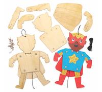 Baker Ross Kit Marionetta Eroe Stellare in Legno (confezione da 4) - Modello da decorare per costruire la tua marionetta