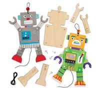Baker Ross Kit marionette robot in legno (confezione da 4) - Marionetta con braccia e gambe mobili per bambini, da creare
