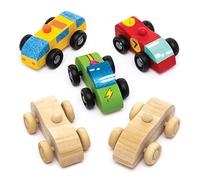 Baker Ross Mini auto in legno (confezione da 5) - Creazioni per bambini, da decorare e con cui giocare