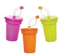Baker Ross VC191 Tazze con cannuccia Bendy al neon - Confezione da 6, tazze da bere al neon con cannuccia