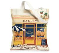 Bakery Canvas Tote Bag per le donne, vintage fantasiosi gatti pane nessuno giallo caldo lavabile riutilizzabile borse della spesa idee per Sho, Giallo caldo., 13x15 Inch