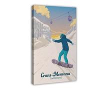BAKHFTR Stampa artistica da parete su tela, motivo: Crans Montana Snowboard/Svizzera, per soggiorno, camera da letto, 50 x 75 cm