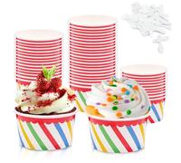 Bakiauli 50 Pezzi Coppette Gelato 125ml, Bicchierini Monoporzione Dolci con Cucchiai, Tazze per Yogurt Congelato Contenitori per Alimenti da Asporto (Strisce Colorate)