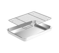 Baking Sheet - Non Stick Stainless Steel Baking Tray, Square Roast Pan with Removable Cooling Rack, BBQ Cooking Wire Rack, Oven Bake Tray, Portable Grill Cook Pan for Backyard Patio Garden Cooking