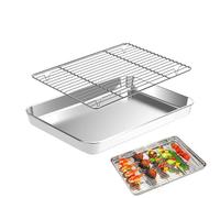 Baking Sheet Set - Nonstick Oven Tray for Roasting Baking Grilling | Stainless Steel Square Pan with Wire Rack Insert, Food Drip Drain Cooling Rack, Cooking Kit for BBQ Kitchen Counter Patio Table
