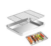 Baking Sheet - Stainless Steel Non Stick Square Baking Pan With Cooling Rack Wire Rack Oven Tray With Grill Durable Cooking Bakeware For Oven BBQ Roasting