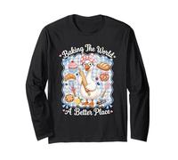 Baking The World A Better Place Cute Goose Pun Bake Design Maglia a Manica