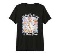 Baking The World A Better Place Cute Goose Pun Bake Design Maglietta Premium