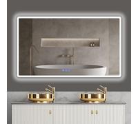 baklon Specchio Bagno con Luce 120 x 70 cm, Interruttore Tattile, Funzione Anti-Condensa, 3 Temperature di Luce Dimmerabili, IP65, Vetro Temperato HD Anti-Esplosione, Singolo Anello Luminoso