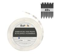 BAKOKI Bordo flessibile per prato (10 m | 40 ancoraggi | 6 cm di altezza), in plastica bianca resistente alle intemperie, bordo rotondo - aiuole - bordo per aiuole - bordo per tagliaerba