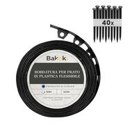 BAKOKI Bordo flessibile per prato (10 m, 40 ancore, altezza 4 cm, colore nero, in plastica, resistente alle intemperie, per aiuole, rotondo, bordo per aiuole, bordo tagliaerba