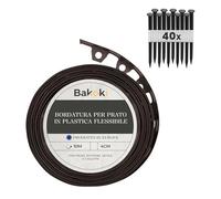 BAKOKI Bordo flessibile per prato (10 m, 40 ancore, altezza 4 cm, marrone, in plastica, resistente alle intemperie, per aiuole, rotondo, bordo per aiuole, bordo per tagliaerba