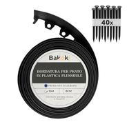 BAKOKI Bordo flessibile per prato (10 m, 40 ancore, altezza 8 cm, colore nero, in plastica, resistente alle intemperie, per aiuole, rotondo, bordo per aiuole, bordo tagliaerba