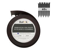 BAKOKI Bordo flessibile per prato (10 m, 40 ancore, altezza 8 cm, marrone, in plastica, resistente alle intemperie, per aiuole, rotondo, bordo per aiuole, bordo per tagliaerba