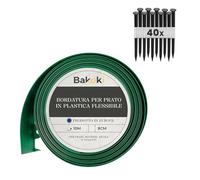 BAKOKI Bordo flessibile per prato (10 m, 40 ancore, altezza 8 cm, verde, in plastica, resistente alle intemperie, per aiuole, rotondo, bordo per aiuole, bordo per tagliaerba
