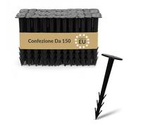 BAKOKI Fissaggio di ancoraggio a terra in plastica, 150 x - picchetti resistenti ai raggi UV, struttura a coste e ganci, testa larga, ideale per piante infestanti, geotessile, pacciamatura, prato