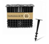 BAKOKI Fissaggio di ancoraggio a terra in plastica, 50 x - picchetti resistenti ai raggi UV, struttura a coste e ganci, testa larga, ideale per piante infestanti, geotessile, pacciamatura, prato