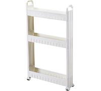 BAKUGO Carrello portaoggetti a rotelle sottile a 3 livelli, organizzatore di scaffali mobile per ufficio lavanderia bagno cucina, plastica, bianco, larghezza 10 cm