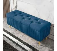 BAKULI Pouf Contenitore Velluto Poggiapiedi Panca Lunga For La Fine Del Letto Moderna Con Seduta Imbottita Gambe Dorate(Dark Blue,120cm)