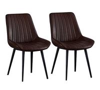 BAKULI Set di 2 Sedie Ecopelle, Sala da Pranzo, Cucina con Schienale PU, Moderne Salotto Metà Secolo Gambe Metallo(Brown,Black feet)