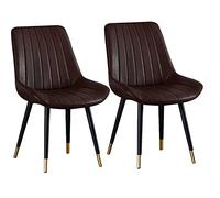 BAKULI Set di 2 Sedie Ecopelle, Sala da Pranzo, Cucina con Schienale PU, Moderne Salotto Metà Secolo Gambe Metallo(Brown,Black gold feet)