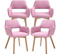 BAKULI Set di 4 Sedie da Pranzo Poltrone Cucina Moderne con Accento, Poltrona Salotto Tessuto Per Soggiorno, Sala, Sedile Imbottito Mid-Century, Gambe Legno Massello, Rosa