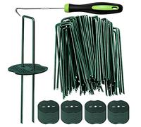 Bakulyor 50 punti verdi per erba artificiale + 50 rondella tampone, punti da 11 cm, punte per prato galvanizzate, resistenti e resistenti per giardino, per tessuto erboso