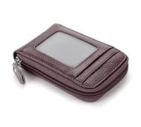 BAKUN, porta carte di credito con cerniera, sottile, in pelle di alta qualità, con scomparto trasparente per foto, portafoglio da viaggio, Marrone, M, Casual