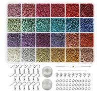 Bala&Fillic Perline da 2 mm, da infilare, 24 colori, 14400 pezzi, in scatola, mini set di perline da 12/0, per realizzare orecchini