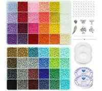 Bala&Fillic Perline di vetro 8/0 da 3 mm, 48 colori in scatola Circa 16800 pezzi con corda elastica e aghi per perline