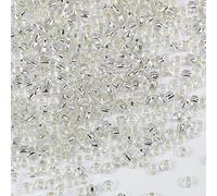 Bala&Fillic Perline di vetro 8/0 da 3 mm, circa 3600 pezzi/100 grammi in sacchetto, per realizzare bracciali, collane, orecchini (trasparenti con contorno argentato)