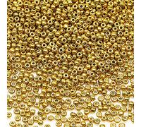 Bala&Fillic Perline di vetro 8/0 da 3 mm, circa 3600 pezzi/100 grammi in sacchetto, per realizzare bracciali, collane, orecchini (oro)
