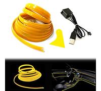 Balabaxer El Wire - Striscia LED gialla per interni auto, 10 m, cavo al neon USB 5 V con protezione fusibile per decorazione interna dell'auto con bordo cucito da 6 mm