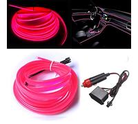 Balabaxer El Wire - Striscia LED per interni auto, 5 m, 12 V, con protezione fusibile, decorazione per interni auto, con bordo cucito da 6 mm, colore: rosa