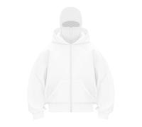 Balaclava Hoodies - Felpa con cappuccio da uomo in tinta unita Full Zip con maschera per il viso, passamontagna, unisex, casual, da viaggio, con cerniera e tasca, Bianco 1, XL