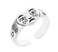 balacoo Anello Donna in Lega Argento Cuore e Volto Triste, Regolabile, Decorativo e Comodo da Indossare, Stile Retrò per Collezione di Gioielli Femminili