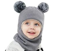 Balakaka 3 in 1 Cappello Passamontagna Bambino Inverno con Pompom, Cappello Bambino Sciarpa Inverno Berretto Scaldacollo Set Morbido a Maglia Sciarpa per Bambini 2-7 Anni Unisex, Grigio