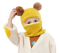 Balakaka 3 in 1 Cappello Passamontagna Bambino Inverno con Pompom, Cappello Bambino Sciarpa Inverno Berretto Scaldacollo Set Morbido a Maglia Sciarpa per Bambini 2-7 Anni Unisex, Giallo