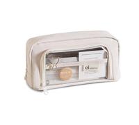 Balakaka Astuccio Scuola Grande con 2 Scomparti per Ragazze e Ragazzi, Astuccio per Circa 55 Penne, Organizer Resistente Pencil Case per Scuola e Ufficio, Crema Beige
