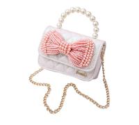 Balakaka Borsa a Tracolla per Bambina 15x10x6 cm PU, Principessa Borsa per Bambina Design Fiocco Manico con Perle, Borsetta a Tracolla per Ragazze Con Gancio Removibile
