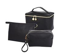 Balakaka Borsa da Trucco per Donna Impermeabile, Beauty Case da Viaggio Pochette da Toilette Organizer, PU Make Up Borse da Viaggio Borsa per Cosmetici da Donna per Ragazze 3 pezzi (Nero)